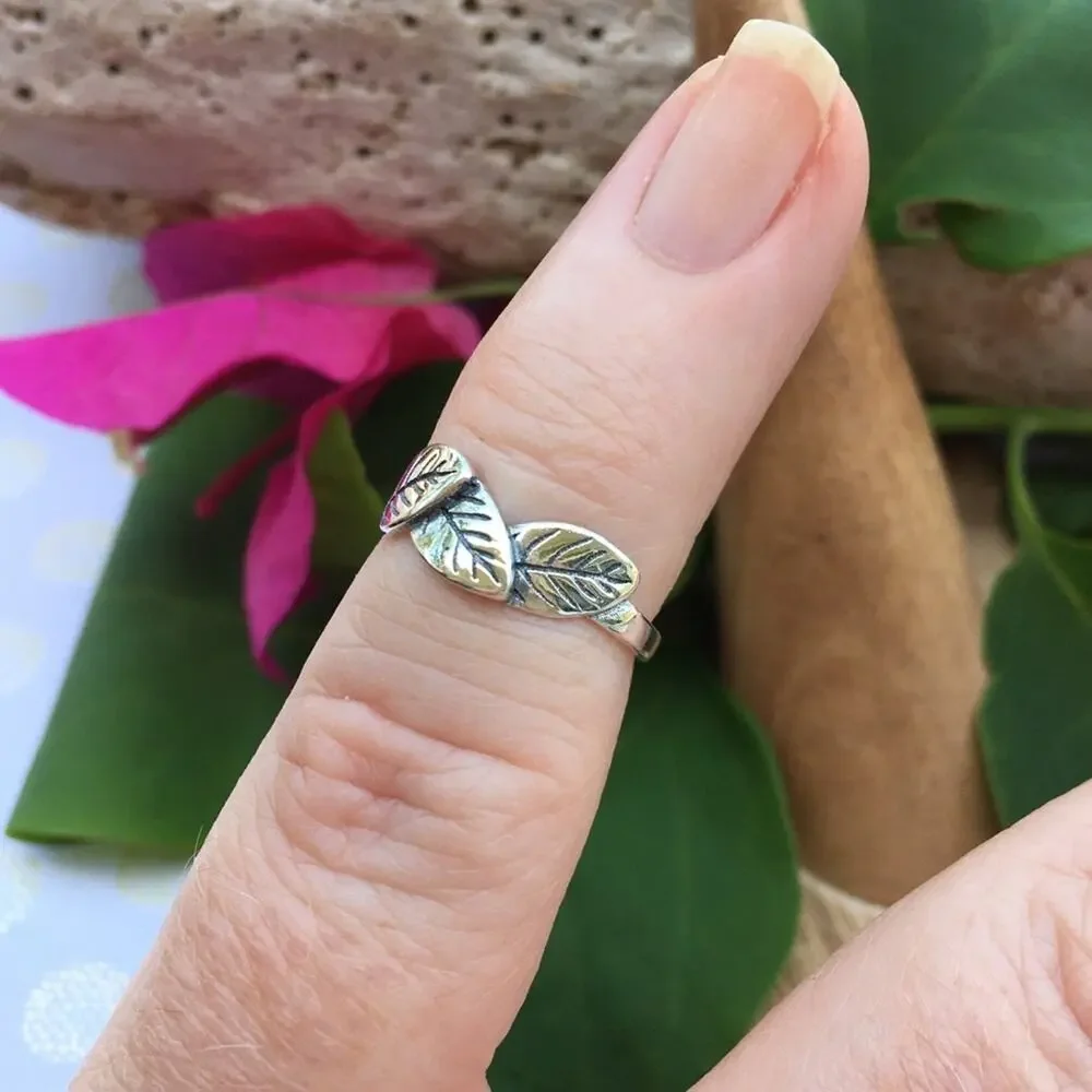 Leaves Sterling Silver Toe Ring, Leaf Toe Ring